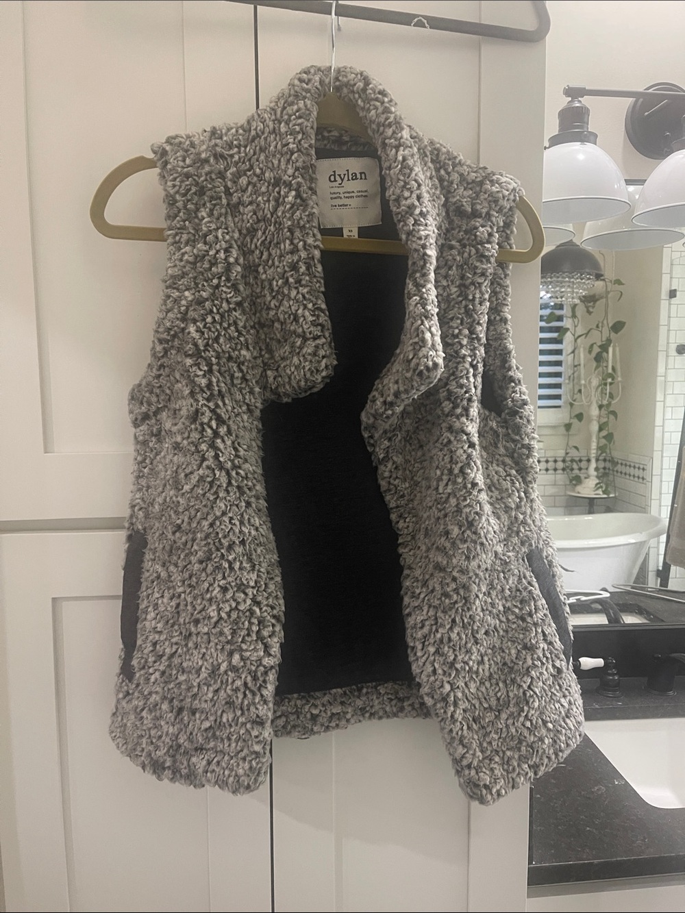 dylan Plush Gray Sherpa Vest with Draped Collar
